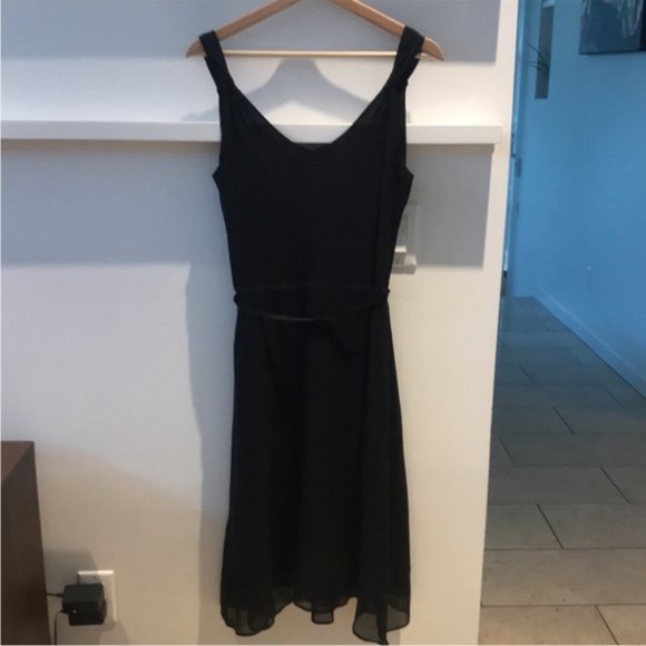 Black Silk Slip Mini Flare Dress with Thin Tie Belt - Picture 6 of 11